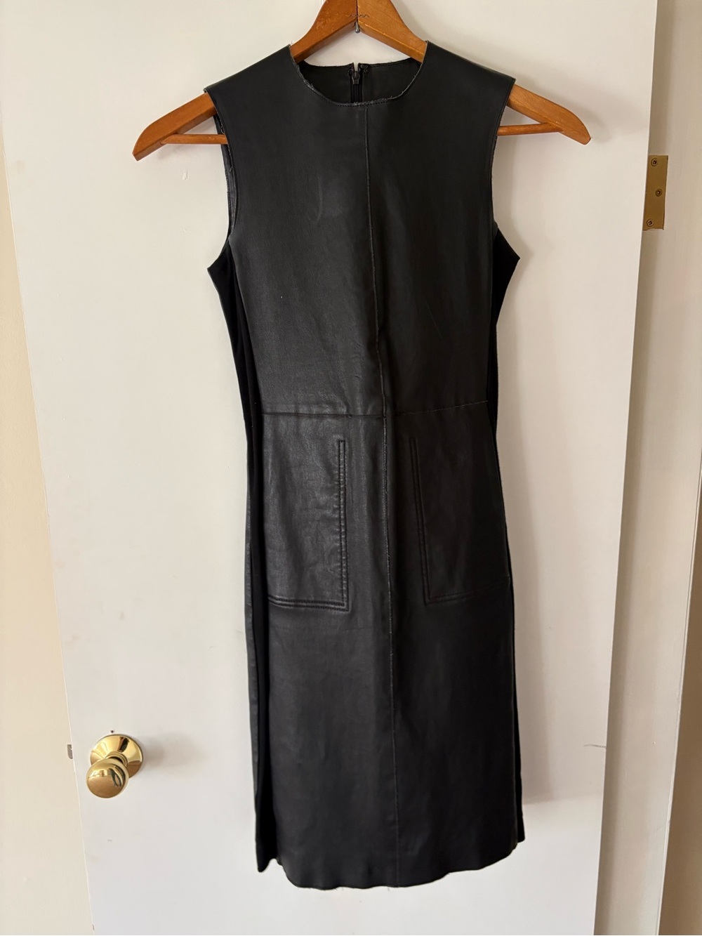 VINCE Sleeveless Black Leather Sheath Dress (Sample)